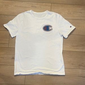 White Champion Stitched logo shirt (medium)